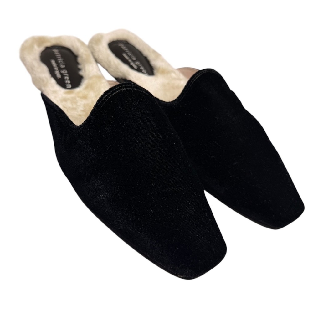 Patricia Green Charlotte Velvet Faux Fur Mule Slippers Black Women 8 Spain - Picture 7 of 14